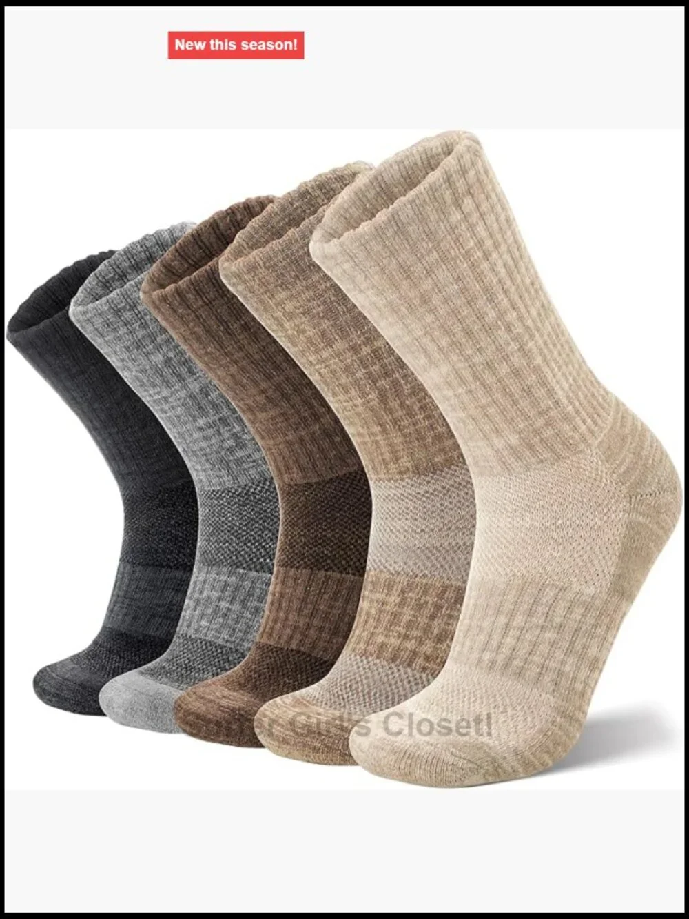 Unisex Merino Wool Hiking Socks 5 Pairs Thermal Thick Cushion Crew